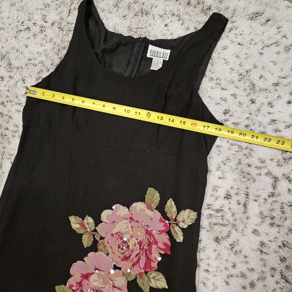 Robbie Bee SZ 12 Vintage 100% Silk Black Floral Beaded Midi Sleeveless Dress - Picture 10 of 11